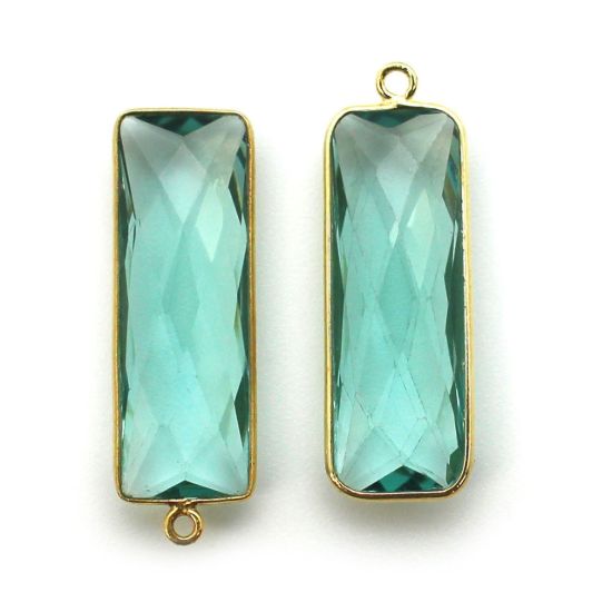 Wholesale Gold Over Sterling Silver Bezel Charm Pendant - 34x11mm Elongated Rectangle Shape - Aqua Quartz - March Birthstone