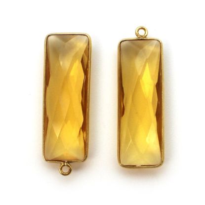 Wholesale Gold Over Sterling Silver Bezel Charm Pendant - 34x11mm Elongated Rectangle Shape - Citrine Quartz - November Birthstone