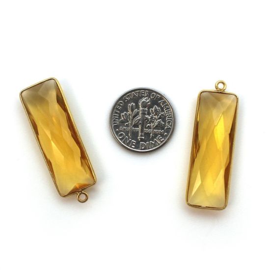 Wholesale Gold Over Sterling Silver Bezel Charm Pendant - 34x11mm Elongated Rectangle Shape - Citrine Quartz - November Birthstone