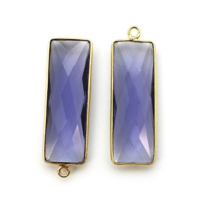 Wholesale Gold Over Sterling Silver Bezel Pendant - 34x11mm Elongated Rectangle Shape - Iolite Quartz