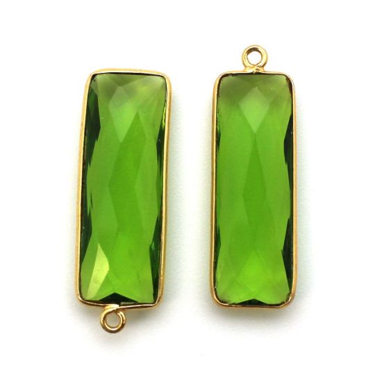 Wholesale Gold Over Sterling Silver Bezel Pendant - 34x11mm Elongated Rectangle Shape - Peridot Quartz - August Birthstone