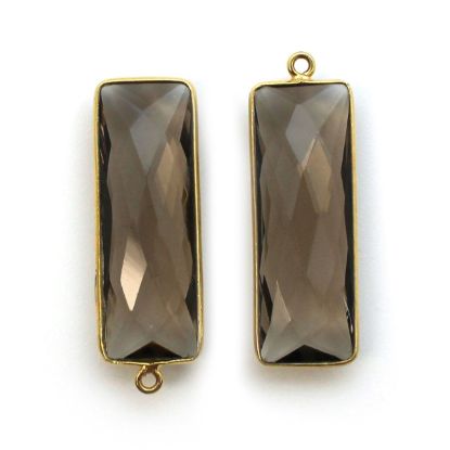 Wholesale Gold Over Sterling Silver Bezel Pendant - 34x11mm Elongated Rectangle Shape - Smoky Quartz