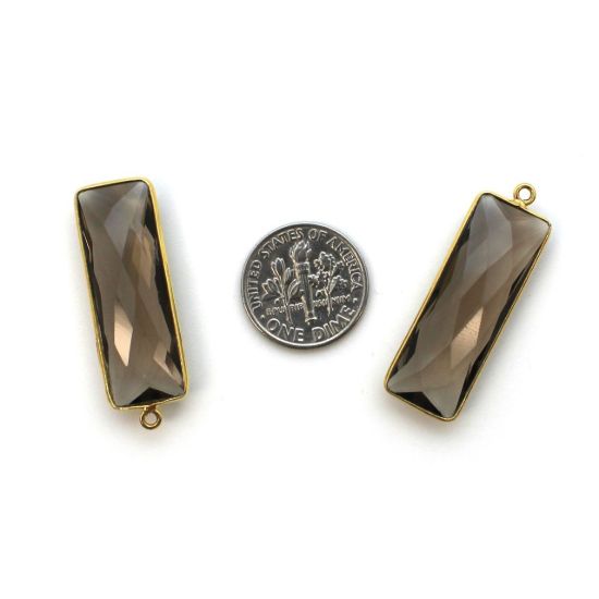 Wholesale Gold Over Sterling Silver Bezel Pendant - 34x11mm Elongated Rectangle Shape - Smoky Quartz
