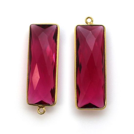 Wholesale Gold Over Sterling Silver Bezel Pendant - 34x11mm Elongated Rectangle Shape -Rubylite Quartz