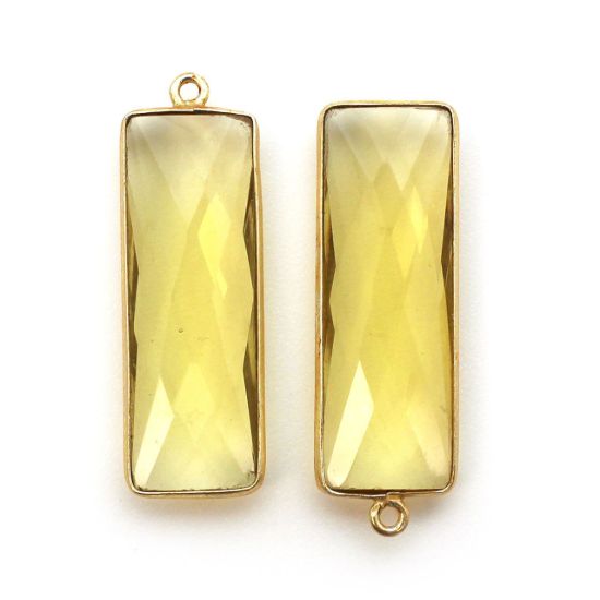 Wholesale Gold Over Sterling Silver Bezel Pendant - 34x11mm Elongated Rectangle Shape - Lemon Quartz