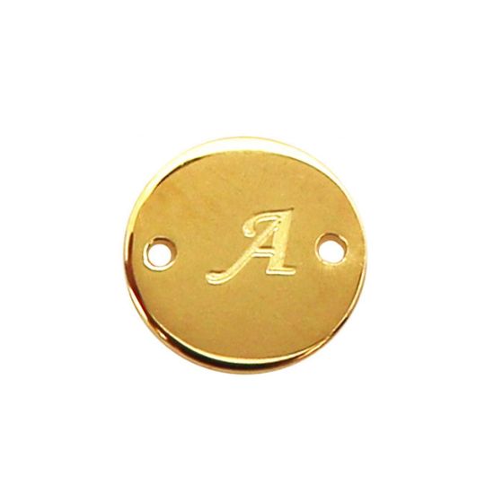 Wholesale 22K Gold Over Sterling Silver Smooth A-Z Initial Stamped Round Connector Tag (1 piece)