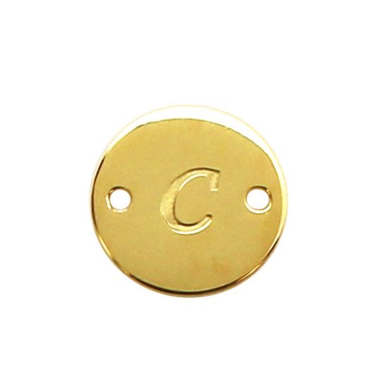 Wholesale Gold Over Sterling Silver High Polished Smooth A-Z Initial Stamped Round Connector Tag (1 piece)
