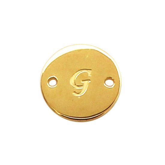 Wholesale 22K Gold Over Sterling Silver Smooth A-Z Initial Stamped Round Connector Tag (1 piece)