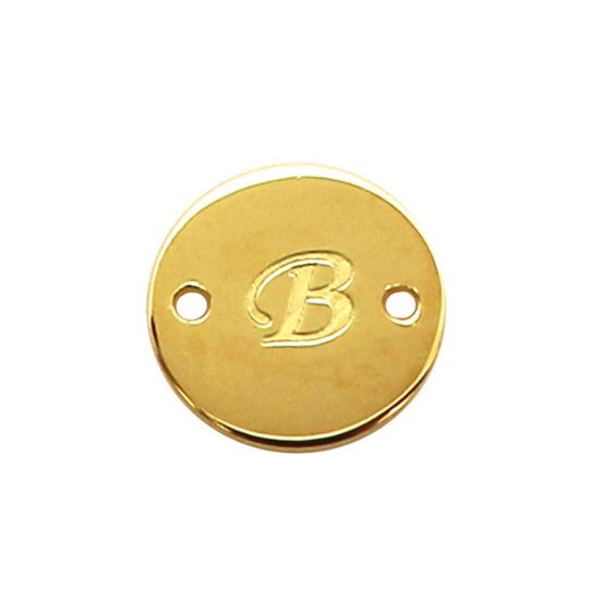 Wholesale 22K Gold Over Sterling Silver Smooth A-Z Initial Stamped Round Connector Tag (1 piece)