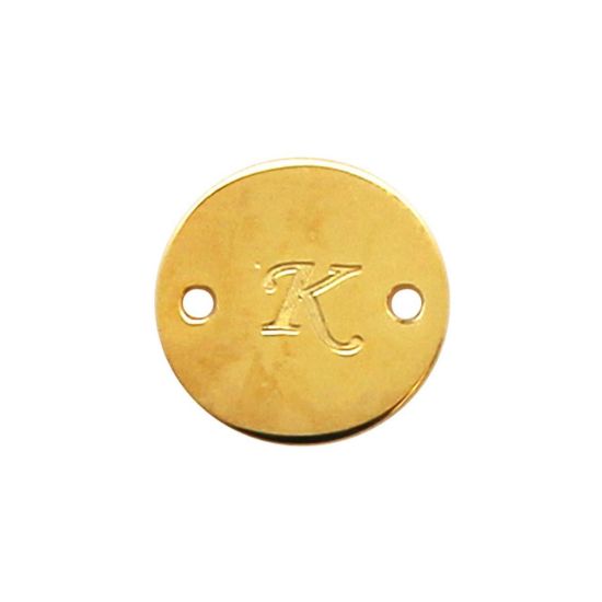 Wholesale Gold Over Sterling Silver High Polished Smooth A-Z Initial Stamped Round Connector Tag (1 piece)