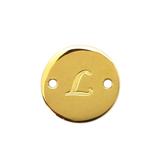 Wholesale 22K Gold Over Sterling Silver Smooth A-Z Initial Stamped Round Connector Tag (1 piece)