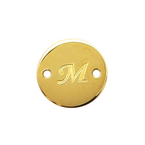 Wholesale 22K Gold Over Sterling Silver Smooth A-Z Initial Stamped Round Connector Tag (1 piece)