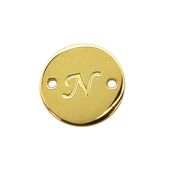 Wholesale Gold Over Sterling Silver High Polished Smooth A-Z Initial Stamped Round Connector Tag (1 piece)