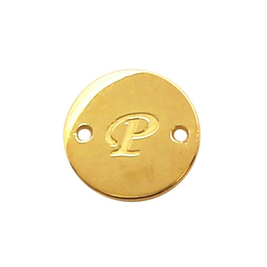 Wholesale 22K Gold Over Sterling Silver Smooth A-Z Initial Stamped Round Connector Tag (1 piece)