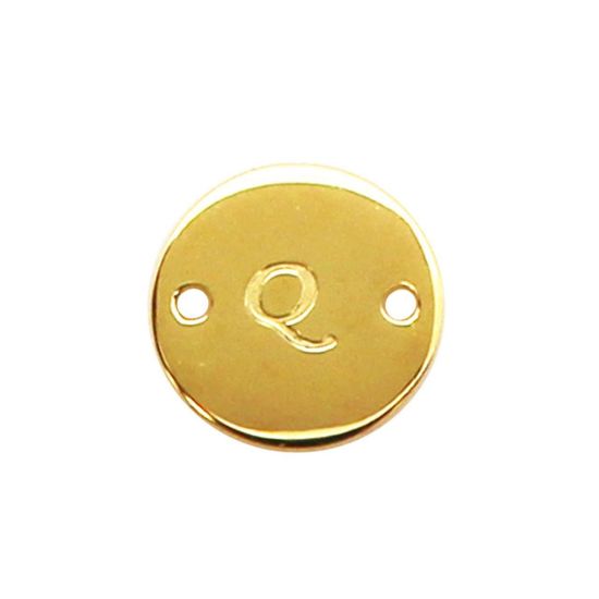 Wholesale 22K Gold Over Sterling Silver Smooth A-Z Initial Stamped Round Connector Tag (1 piece)