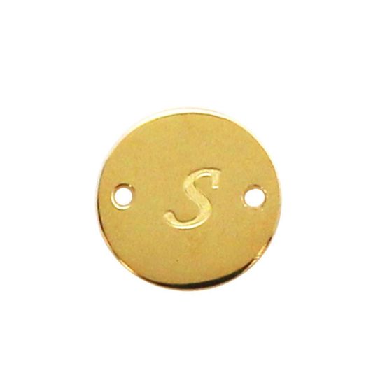 Wholesale 22K Gold Over Sterling Silver Smooth A-Z Initial Stamped Round Connector Tag (1 piece)