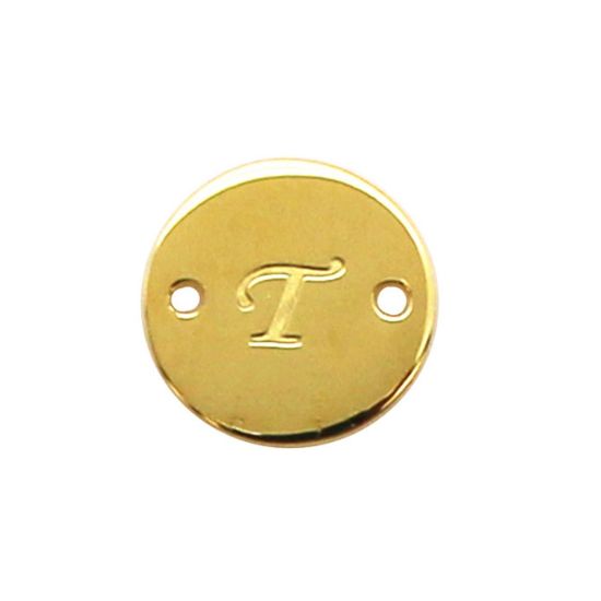 Wholesale 22K Gold Over Sterling Silver Smooth A-Z Initial Stamped Round Connector Tag (1 piece)