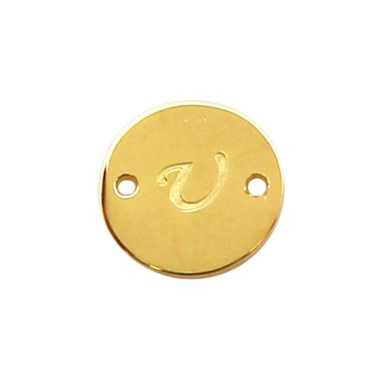 Wholesale 22K Gold Over Sterling Silver Smooth A-Z Initial Stamped Round Connector Tag (1 piece)