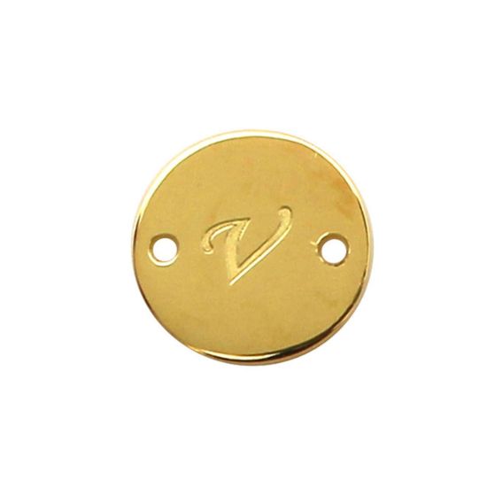 Wholesale Gold Over Sterling Silver High Polished Smooth A-Z Initial Stamped Round Connector Tag (1 piece)