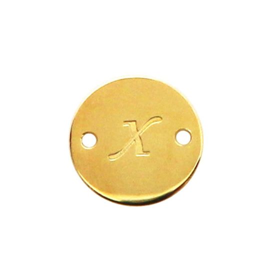 Wholesale 22K Gold Over Sterling Silver Smooth A-Z Initial Stamped Round Connector Tag (1 piece)