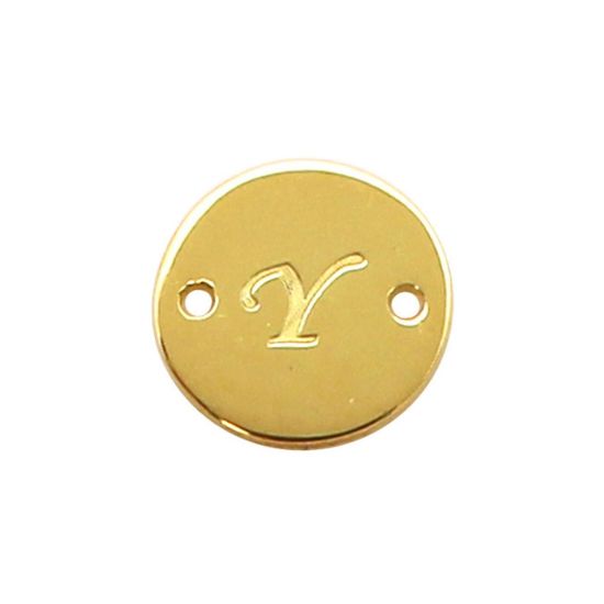 Wholesale 22K Gold Over Sterling Silver Smooth A-Z Initial Stamped Round Connector Tag (1 piece)