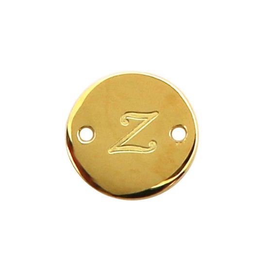 Wholesale 22K Gold Over Sterling Silver Smooth A-Z Initial Stamped Round Connector Tag (1 piece)