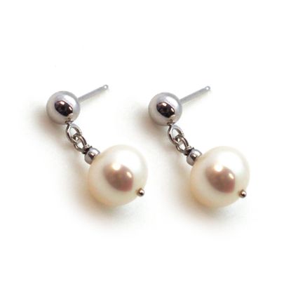 Wholesale 14K White Gold Ball Stud Drop Dangle Freshwater Pearl Earrings