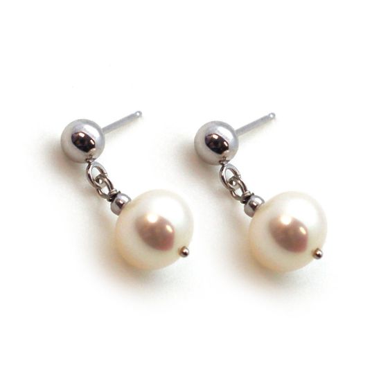 Wholesale 14K White Gold Ball Stud Drop Dangle Freshwater Pearl Earrings