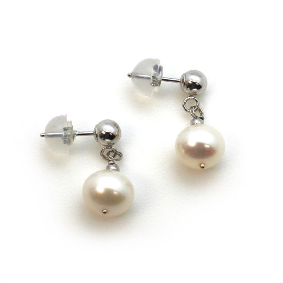 Wholesale 14K White Gold Ball Stud Drop Dangle Freshwater Pearl Earrings