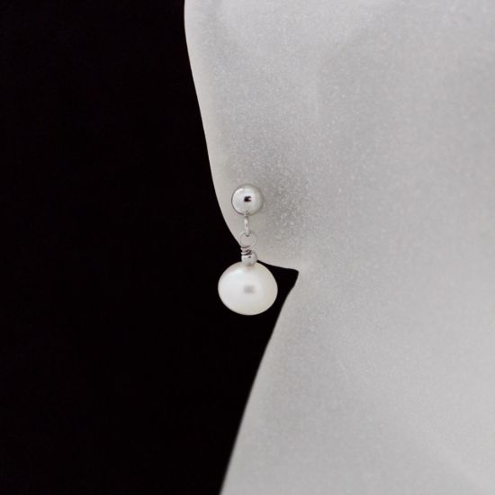 Wholesale 14K White Gold Ball Stud Drop Dangle Freshwater Pearl Earrings