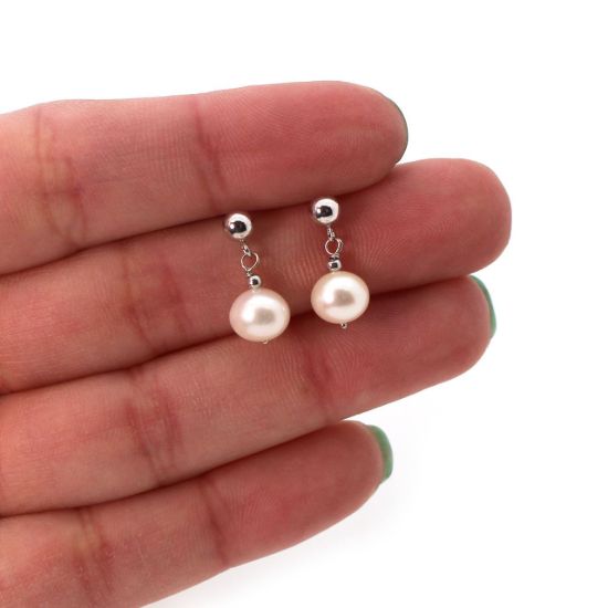 Wholesale 14K White Gold Ball Stud Drop Dangle Freshwater Pearl Earrings