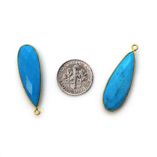 Wholesale Gold plated Sterling Silver Elongated Teardrop Bezel Turquoise Quartz Gemstone Pendant, Wholesale Gemstone Pendants for Jewelry Making