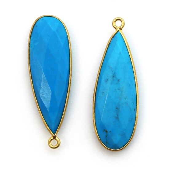Wholesale Gold plated Sterling Silver Elongated Teardrop Bezel Turquoise Quartz Gemstone Pendant, Wholesale Gemstone Pendants for Jewelry Making