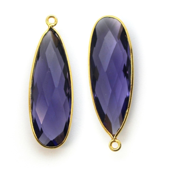 Wholesale Gold plated Sterling Silver Elongated Teardrop Bezel Amethyst Quartz Gemstone Pendant, Wholesale Gemstone Pendants for Jewelry Making