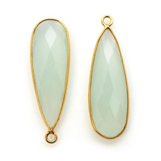 Wholesale Gold plated Sterling Silver Elongated Teardrop Bezel Aqua Chalcedony Gemstone Pendant, Wholesale Gemstone Pendants for Jewelry Making