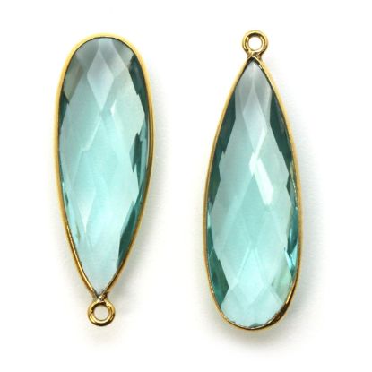 Wholesale Gold plated Sterling Silver Elongated Teardrop Bezel Aqua Quartz Gemstone Pendant, Wholesale Gemstone Pendants for Jewelry Making