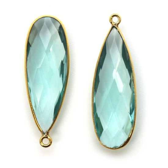 Wholesale Gold plated Sterling Silver Elongated Teardrop Bezel Aqua Quartz Gemstone Pendant, Wholesale Gemstone Pendants for Jewelry Making
