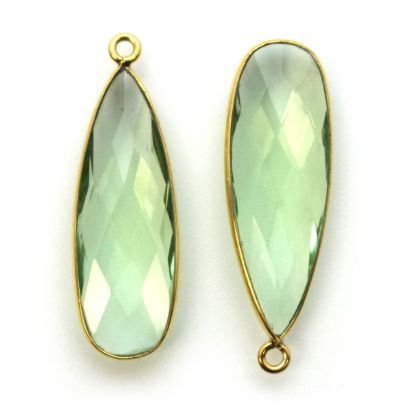 Wholesale Gold plated Sterling Silver Elongated Teardrop Bezel Green Amethyst Quartz Gemstone Pendant, Wholesale Gemstone Pendants for Jewelry Making