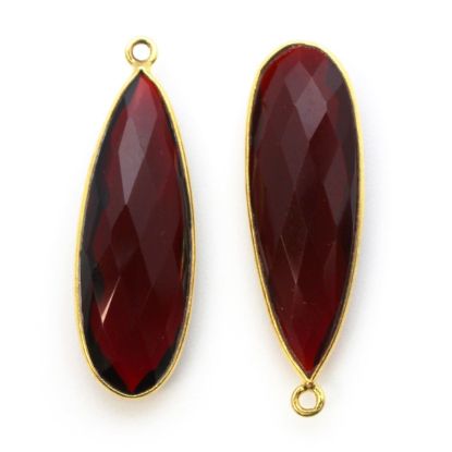 Wholesale Gold plated Sterling Silver Elongated Teardrop Bezel Garnet Quartz Gemstone Pendant, Wholesale Gemstone Pendants for Jewelry Making
