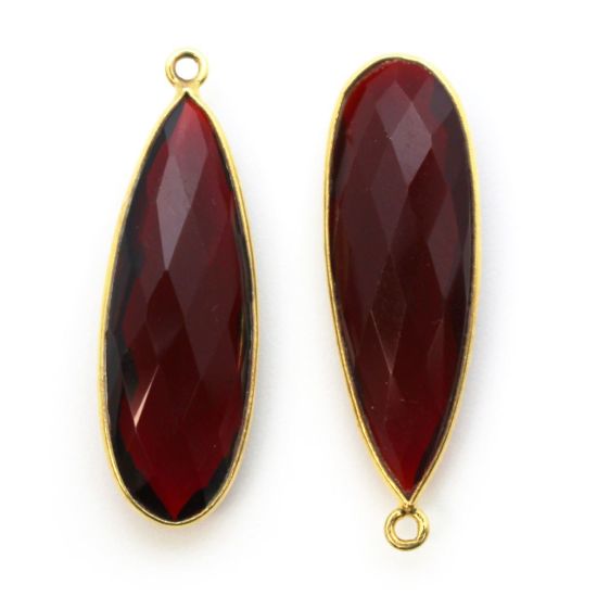Wholesale Gold plated Sterling Silver Elongated Teardrop Bezel Garnet Quartz Gemstone Pendant, Wholesale Gemstone Pendants for Jewelry Making