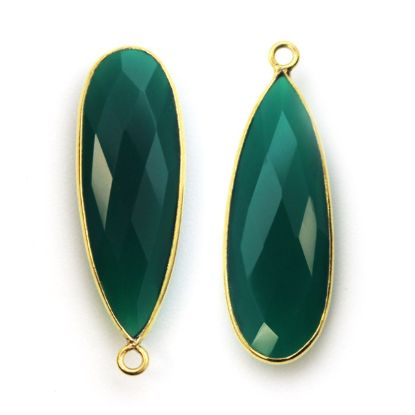 Wholesale Gold plated Sterling Silver Elongated Teardrop Bezel Green Onyx Gemstone Pendant, Wholesale Gemstone Pendants for Jewelry Making