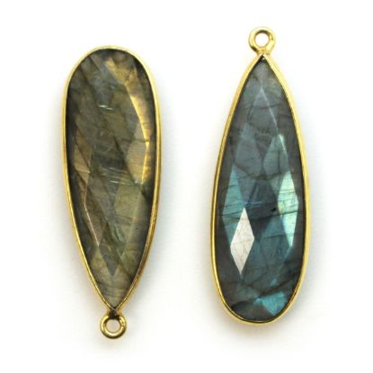 Wholesale Gold plated Sterling Silver Elongated Teardrop Bezel Labradorite Gemstone Pendant, Wholesale Gemstone Pendants for Jewelry Making
