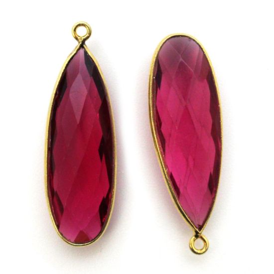 Wholesale Gold plated Sterling Silver Elongated Teardrop Bezel Rubellite Quartz Gemstone Pendant, Wholesale Gemstone Pendants for Jewelry Making