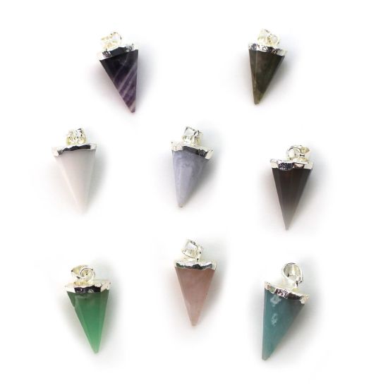 Wholesale 925 Sterling Silver Circular Cone Multi-kind Stone Pendant Bead