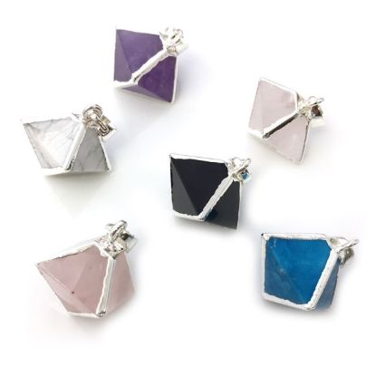 Wholesale Gemstone Pendant, Octahedron Gemstone, 8 sides gemstone Sterling Silver Pendant,Small Gemstone Rock Pendant- 25mm