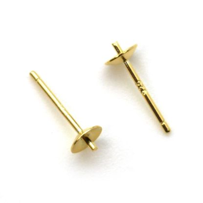 Wholesale Gold Over Sterling Silver Earring Studs for Half Drilled Pearls and Beads - 5mm (5 pairs - 10 pcs)
