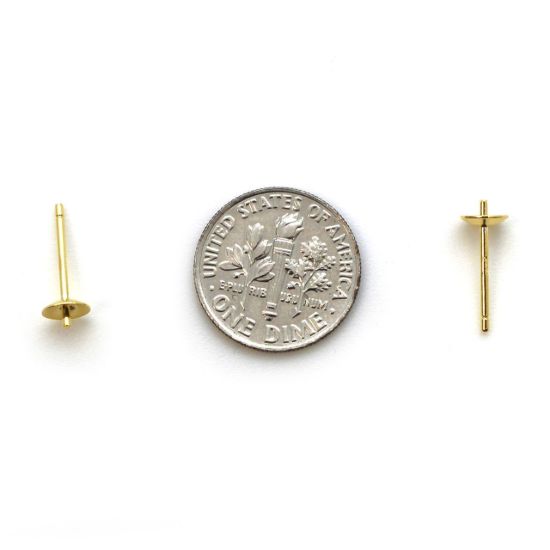 Wholesale Gold Over Sterling Silver Earring Studs for Half Drilled Pearls and Beads - 5mm (5 pairs - 10 pcs)