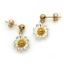 Gold Filled Ball Stud with Sterling Silver Two-Tone Sunflower Charm Drop Earrings (Sold Per Pair)