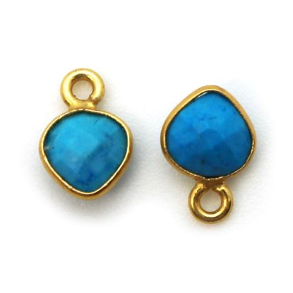 Wholesale Bezel Charm Pendant - Gold Plated Sterling Silver Charm - Turquoise -Tiny Heart Shape - 10 x 7mm