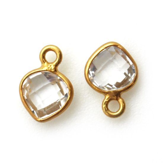 Wholesale Bezel Charm Pendant - Gold Plated Sterling Silver Charm - Crystal Quartz -Tiny Heart Shape - 10 x 7mm